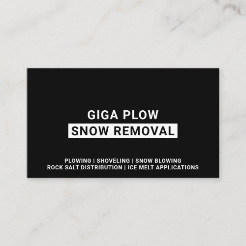 Snow Removal Bold Typography Black Business Card