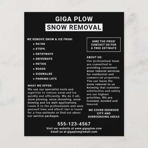 Snow Removal Bold Typography Black Flyer