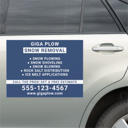 Snow Removal Bold Typography Navy 18x24 Car Magnet