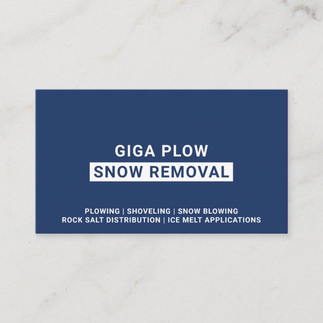 Snow Removal Bold Typography Navy Business Card (Front)