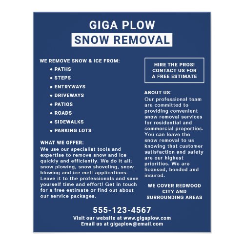 Snow Removal Bold Typography Navy Flyer