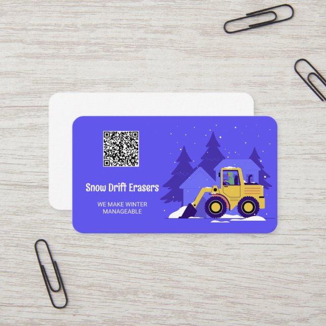 Snow Removal Plowing Custom QR Business Card (Front/Back In Situ)