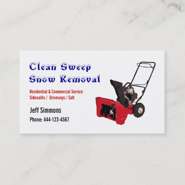 Snow Removal Snow Blower Business Card (Front)