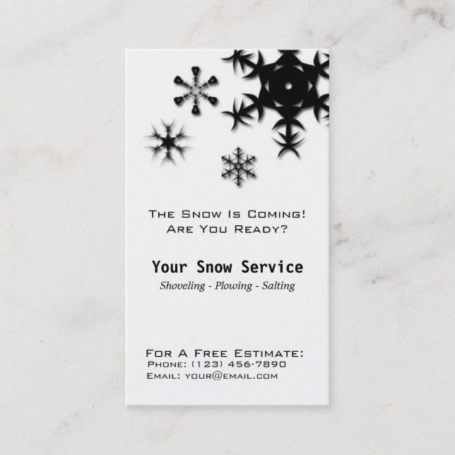 Snow Removal, Snow Plowing Vertical Black and Whit Business Card (Front)