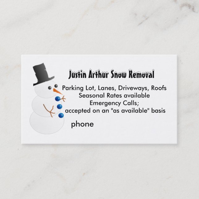 Snow Removal Template with Snowman Business Card (Front)