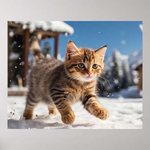  Snow Running Kitty 54  Kitten Cat AP68 Poster