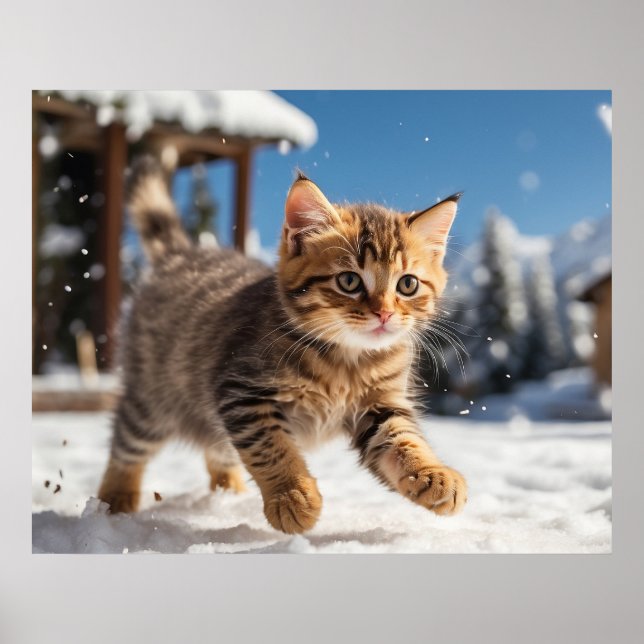*~* Snow Running Kitty 5:4  Kitten Cat AP68 Poster (Front)