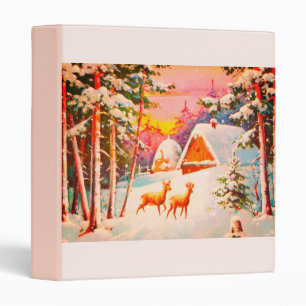 Snow scene at sunset art 3 ring binder