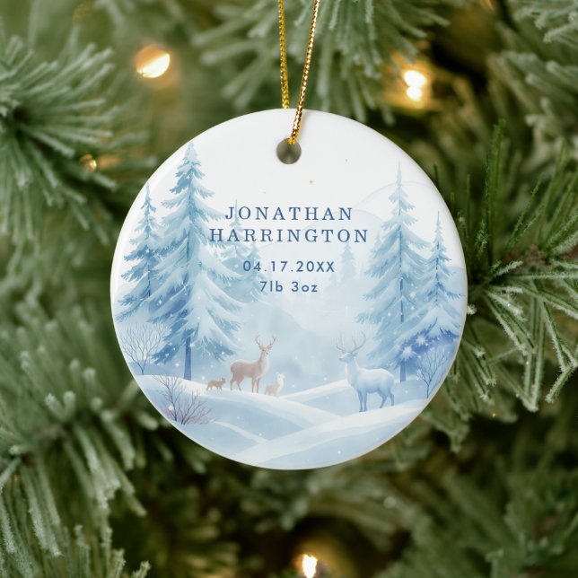 Snow Scene First Christmas Baby Photo  Ceramic Ornament (Tree)