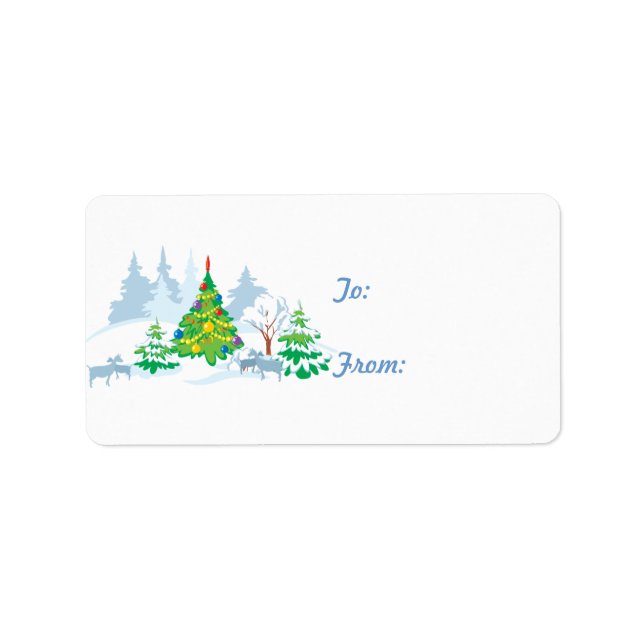 Snow Scene Goat  Christmas Gift Tag Sticker (Front)