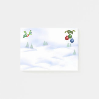 Snow scene, holly, berries and baubles post-it notes