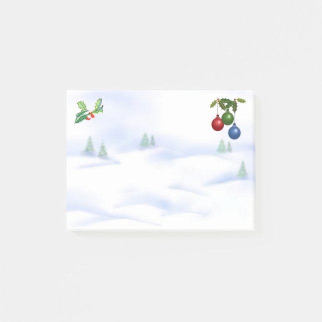 Snow scene, holly, berries and baubles post-it notes (Front)
