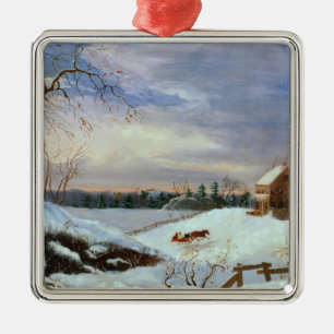 Snow scene, New England Metal Ornament