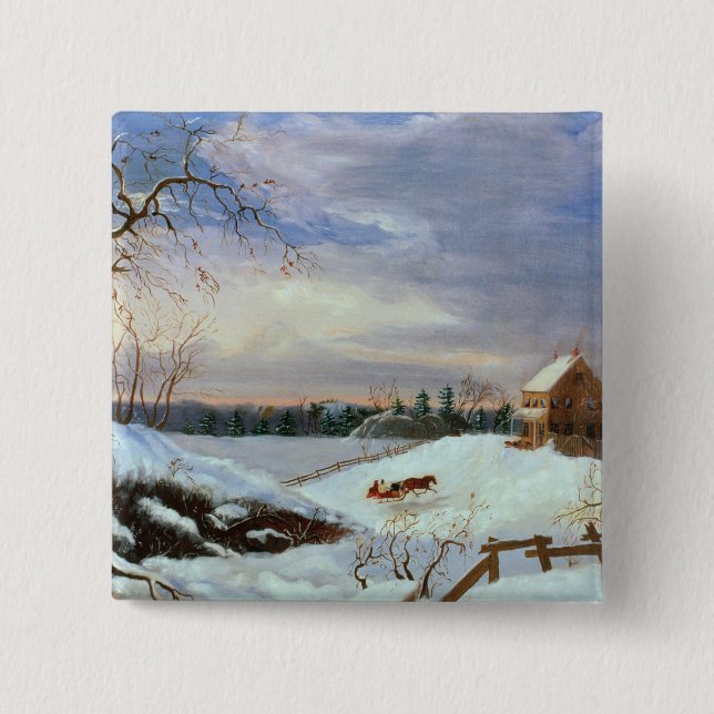 Snow scene, New England Pinback Button (Front)
