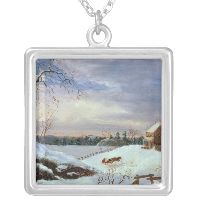 Snow scene, New England Silver Plated Necklace (Front)