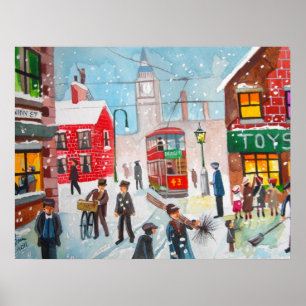 Snow scene winter chimney sweeps painting G Bruce Poster