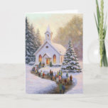 Snow Scene With Church And Parishioners Card at Zazzle