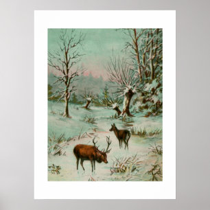 Snow scene with deer poster