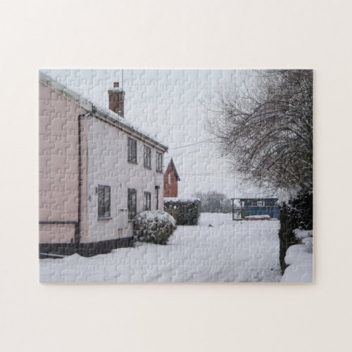 snow scene with old country cottage original photo jigsaw puzzle
