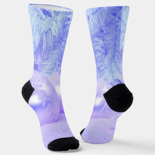 Snow Scene with Ornaments and Blue Tint Snow Socks (Angled)