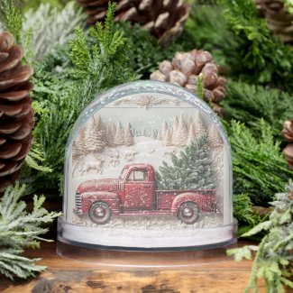 Snow Scene with Red Truck Christmas