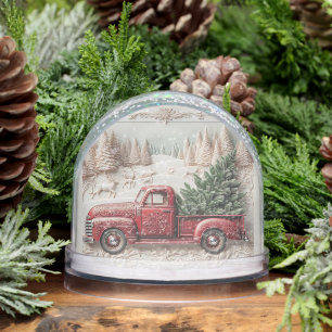 Snow Scene with Red Truck Christmas Snow Globe
