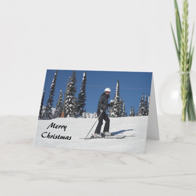Snow Scene with Skier Holiday Card (Front)