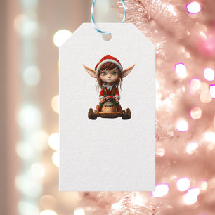 Snow Scooter Christmas Elf White Gift Tags