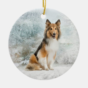 Snow Sheltie Christmas Ornament