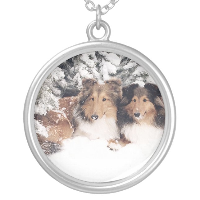 Snow Shelties Silver Plated Necklace (Front)