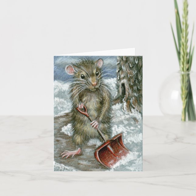 Snow Shovel Rat Note Card (Front)