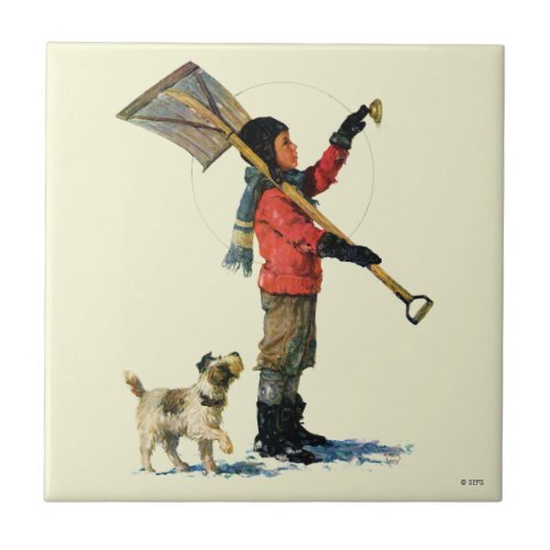 Snow Shoveler Ceramic Tile