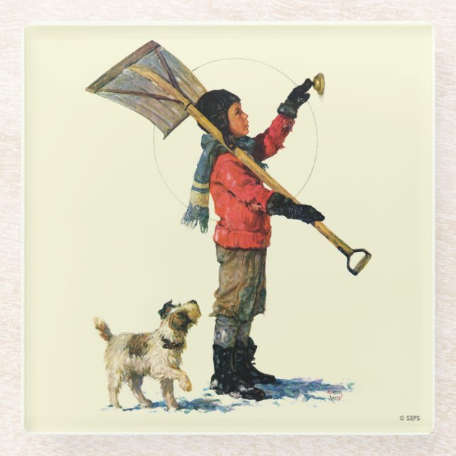 Snow Shoveler Glass Coaster (Front)