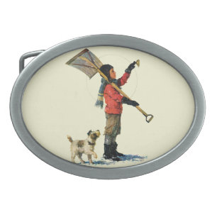 Snow Shoveler Oval Belt Buckle