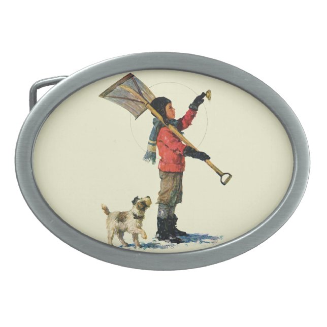 Snow Shoveler Oval Belt Buckle (Front)