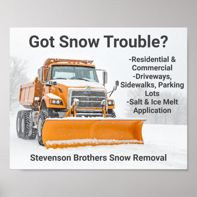 Snow Shoveling Removal Truck Modern Company Poster (Front)