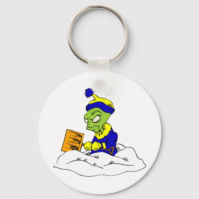 Snow Shovelling Alien Keychain (Front)