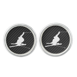 Snow Ski; Black & Dark Gray Stripes Cufflinks