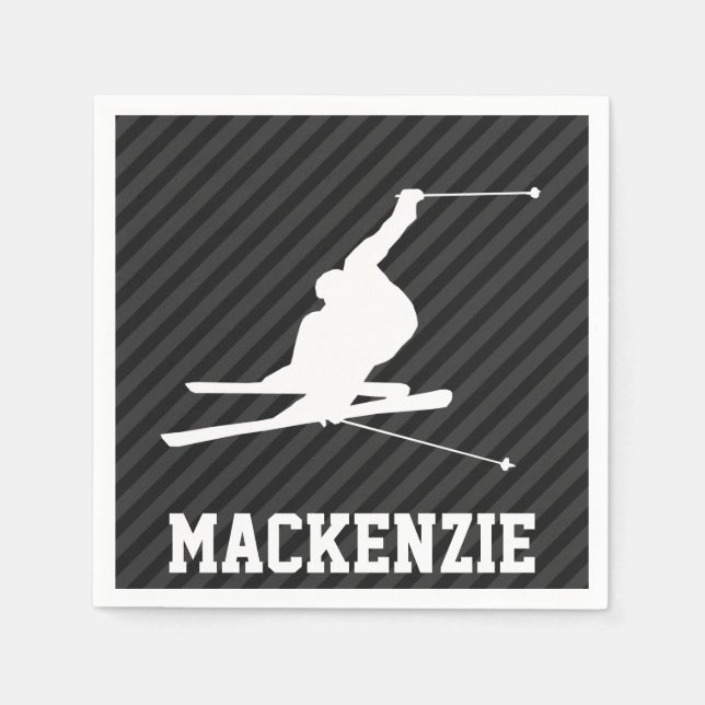 Snow Ski; Black & Dark Gray Stripes Napkins (Front)