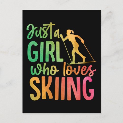 Snow Ski Just A Girl Who Loves Skiing Holiday Postcard