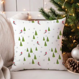 Snow Ski Pattern Winter Throw Pillow