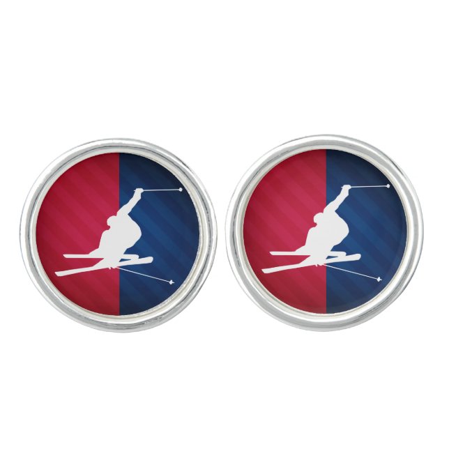 Snow Ski; Red, White, and Blue Cufflinks (Front)