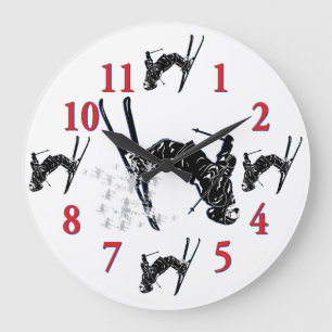 Snow Skier - Its Time to Ski Large Clock