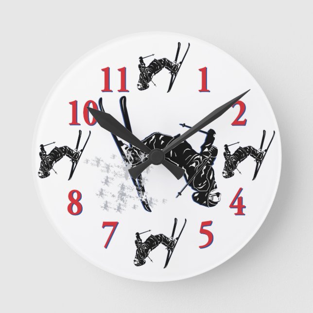 Snow Skier - Its Time to Ski Round Clock (Front)