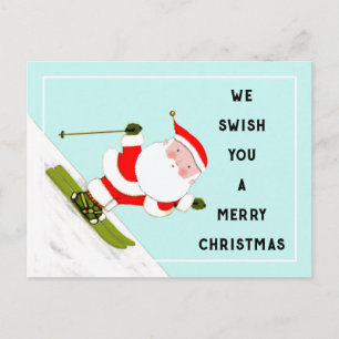Snow Skiing Christmas Holiday Postcard