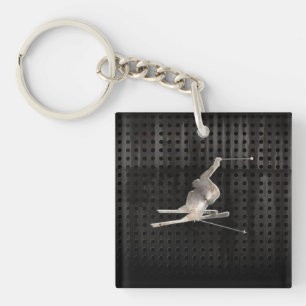 Snow Skiing; Cool Black Keychain