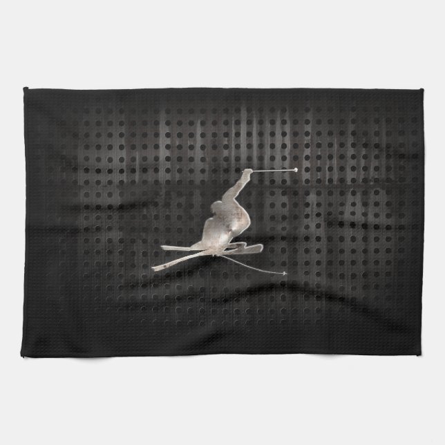 Snow Skiing; Cool Black Kitchen Towel (Horizontal)