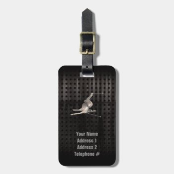 Snow Skiing; Cool Black Luggage Tag by SportsWare at Zazzle