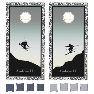 Snow Skiing Pebble Black White Cornhole Set