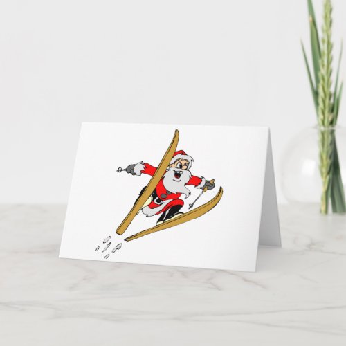 Snow Skiing Santa Claus Holiday Card